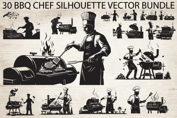 BBQ Chef Silhouette Bundle: Graphics & Illustrations