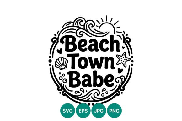 Beach Town Babe Calligraphic Lettering: Graphics & Illustrations