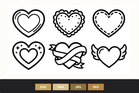 Black and White Line Art Heart Icons: Graphics & Illustrations