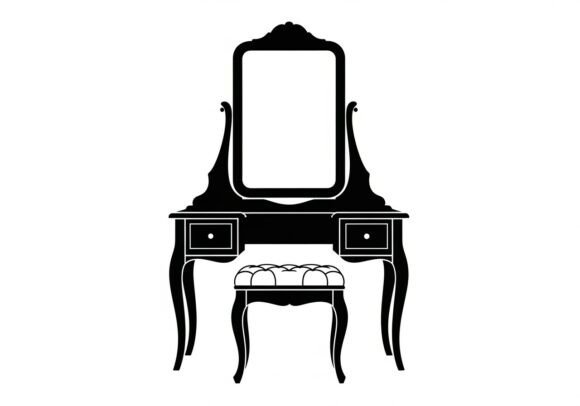 Black Vanity with Mirror and Stool Graphics