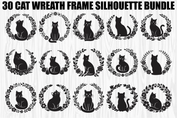 Cat Wreath Frame SVG Bundle: Graphics & Illustrations for Sellers