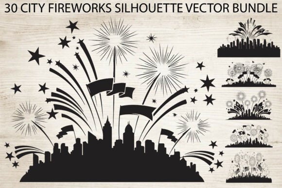 City Fireworks Silhouette Bundle: Graphics & Illustrations