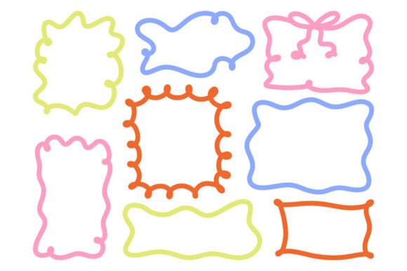 Colorful Hand Drawn Frame Label Doodle Graphics & Illustrations