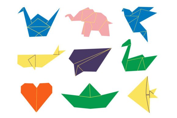 Colorful Origami Animal Shape Set Art: Graphics & Illustrations