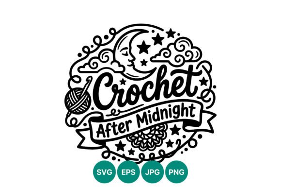 Crochet After Midnight Script Vector: Graphics & Illustrations