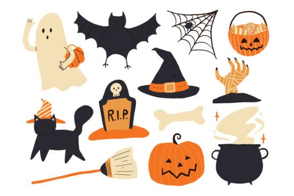 Cute Halloween Doodle Element Set Pack: Graphics & Illustrations