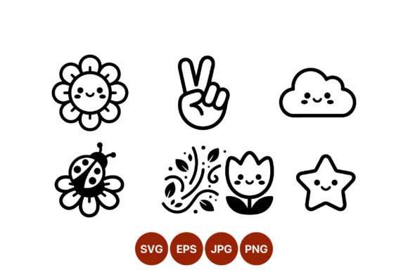 Cute Smiling Flower and Symbols Vector