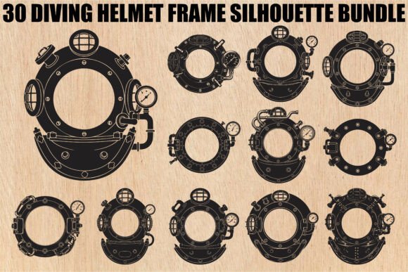 Diving Helmet Frame SVG Bundle: Graphics & Illustrations