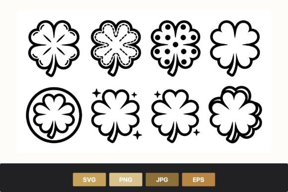 Four Leaf Clover Line Art Icons: Graphics & Illustrations