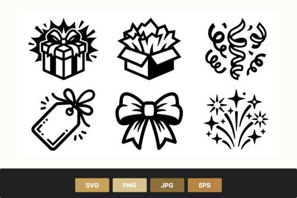 Gift Box Ribbon Bow Celebration Icons: Graphics & Illustrations