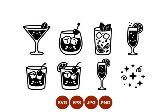 Happy Cocktail Glass Vector Art: Graphics & Illustrations