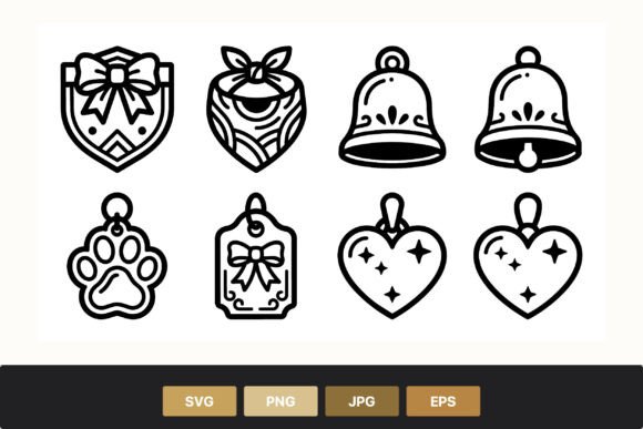 Holiday Bells Hearts Paw Print Icons: Graphics & Illustrations