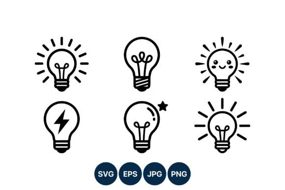 Light Bulb Icons Line Art Set: Graphics & Illustrations