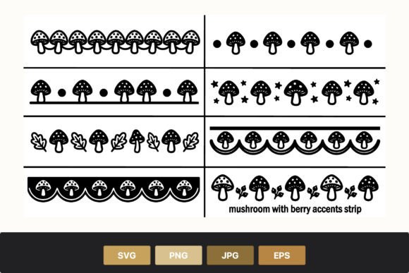 Mushroom Strip Vector Art Black White Graphics & Illustrations