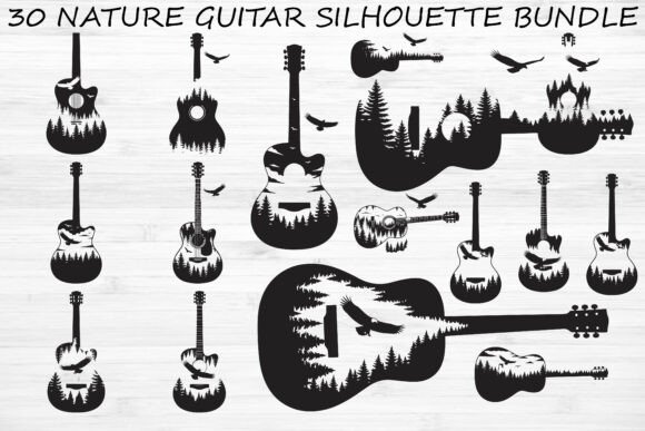 Nature Landscape Guitar Silhouette Set: Graphics & Illustrations