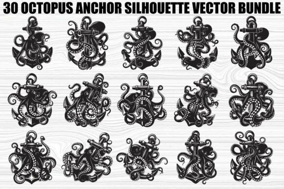 Octopus Anchor Silhouette Bundle: Graphics & Illustrations for Crafters