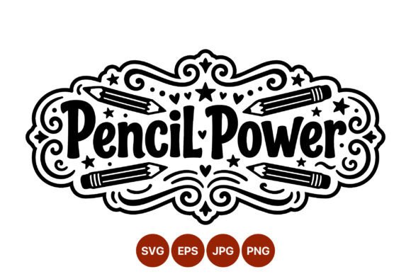 Pencil Power Black White Lettering: Graphics & Illustrations