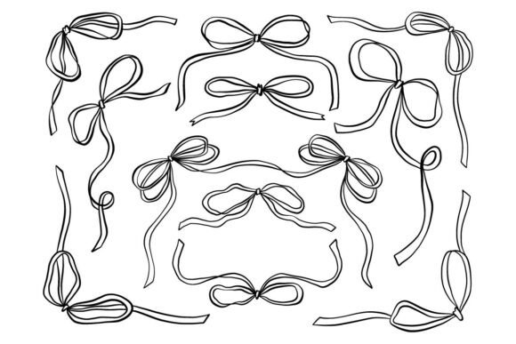 Ribbon Bow Set: Hand-Drawn Line Art SVG Graphics & Illustrations
