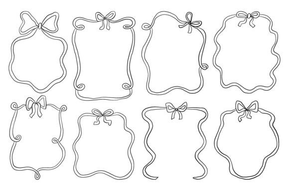 Ribbon Frame Doodle Vector Set Cute Bow: Graphics & Illustrations