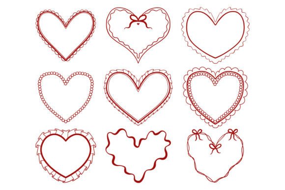 Romantic Heart Frame Doodle Vector Set: Graphics & Illustrations