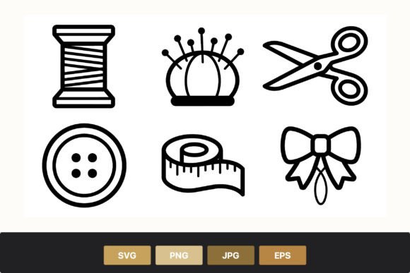 Sewing Icons Line Art Vector Set: Graphics & Illustrations