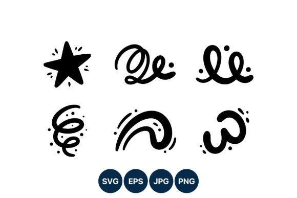 Swirly Line and Star Vector Elements: Graphics & Illustrations