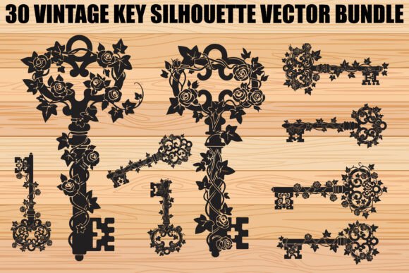 Vintage Key Silhouette Bundle: Graphics & Illustrations