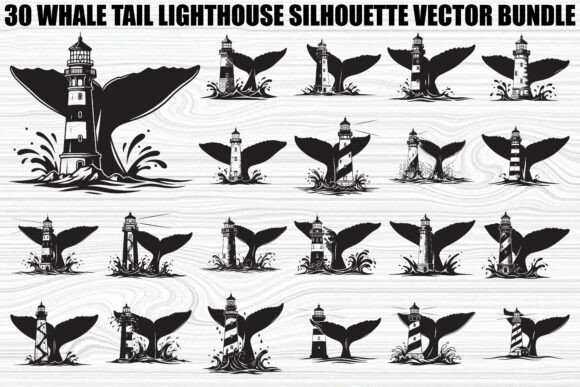 Whale Tail Lighthouse Bundle: Graphics & Illustrations